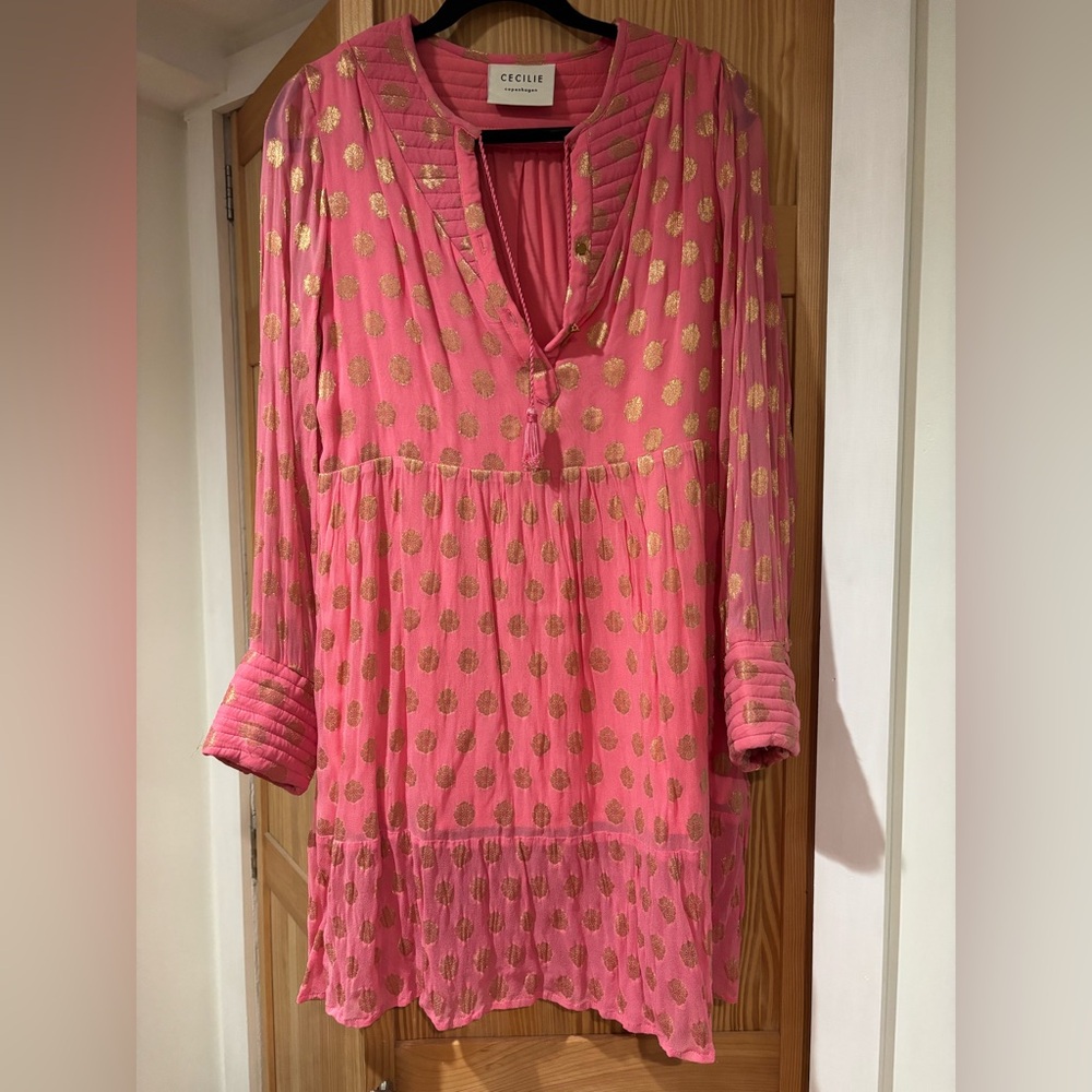 Cecilie Copenhagen pink and gold mini dresss